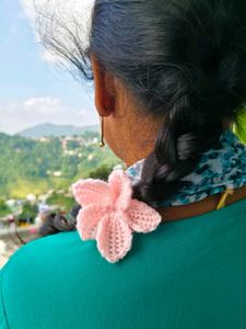 Pink Knitted Flower Hair Tie And Clip