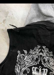 ZARA SLEEVELESS BLACK DENIM HOODED JACKET