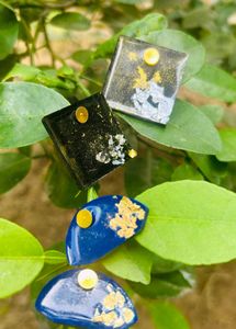 Black And Blue Set Of 2 Resin Earrings New