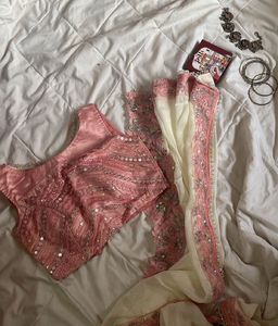 Elegant Pink Embroidered Saree with Blouse