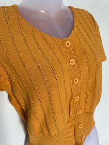 Mustard Button-Up Knit Top