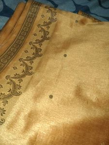 Golden Saree with Floral Border