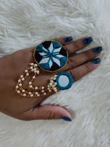 Elegant Double Ring With Three Layer Bead Chain