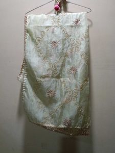 Pastel Green Dupatta With Zari Work💚