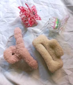 4 Hair Clip Bundle butterfly &amp; fur / fuzzy