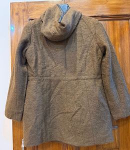 Brown Wool Blend Hooded Coat