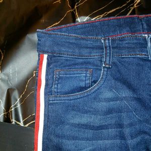 Dark Blue SlimFit Jeans with Red-White Side Strips