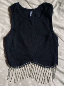 Rhinestone Fringe Crop Tank Top