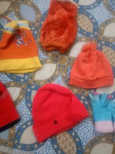 Combo Of 5 Winter Caps &amp; Gloves Pair For 2-4 Years