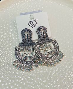 Silver Peacock Drop Earrings