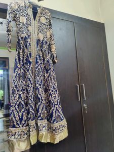 Elegant Blue &amp; Gold Anarkali Suit With Dupatta