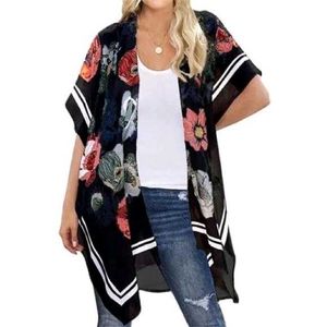Woven Heart Floral Sheer Cover Up Kimono Top