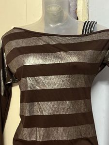Pintrest Yk2 Glitter Striped Brown Dress