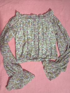 Floral Off-Shoulder Ruffle Sleeve Top