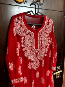 Red Embroidered Kurta