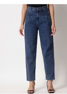 High-Waisted Pleated Jeans