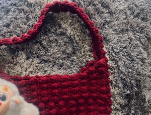 Red Crochet Hobo Bag with Charm