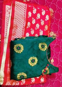 beautiful threads work suit with red duppata