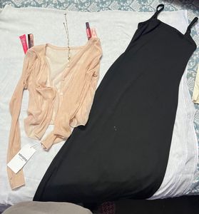 combo -pink mesh &black long dress