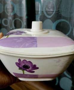 White Floral Container With Lid