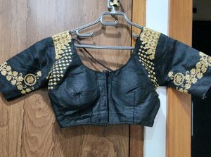 Black Festive Blouse With Gold Embroidery