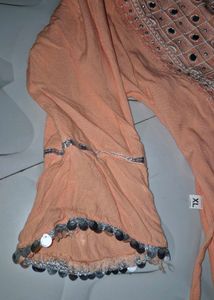 Peach Embroidered Kurta Smark Set For Girls