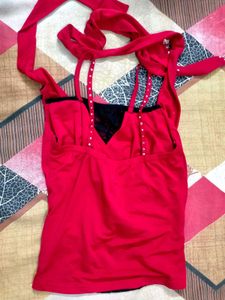 Red Partywear Y2K Halter Neck Top