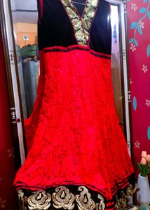 Red &amp; Black Anarkali Gown