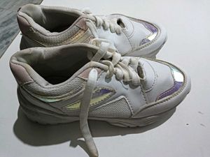 White Holographic Accent Sneakers