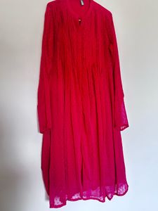 Pink Poly Chiffon Self Design Frontslit Kurta