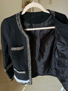 Exquisite Black Beaded &amp; Fringed Statement Blazer