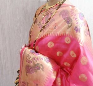 Elegant Ethnic Saree orange with light pink colour