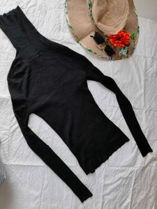 Black Ribbed TurtleNeck Tee