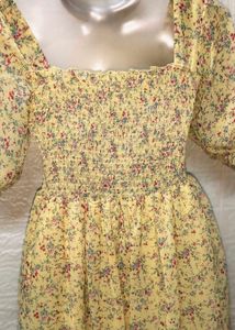 Mini Floral Print Yellow Midi Size Dress