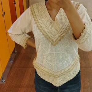 Embroidered White Short Kurti