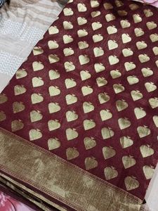 Maroon &amp; Gold Patterned Saree