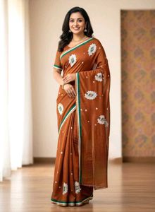 Brown Embroidered saree