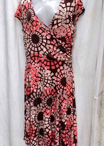 122310. Patterned Brown &amp; Pink Dress