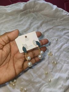 Leaf &amp; Pearl Drop Earrings