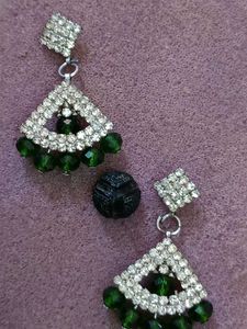 Elegant Green Pearled Earrings