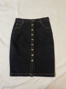Black Straight Denim Skirt
