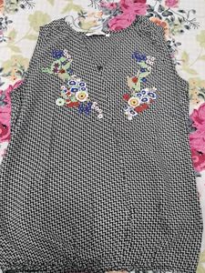 Embroidered Black and White Top