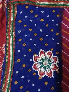 Bandhej Saree - Pink &amp; Blue