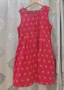 Anouk Cotton Red Printed A-Line Sleeveless Dress