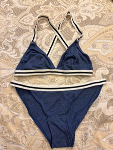 Blue & White Striped Bra & Panty Set