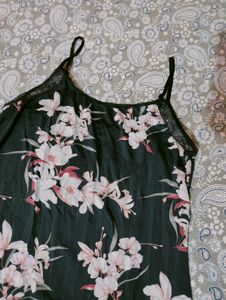 Floral Print Black Nighty Top
