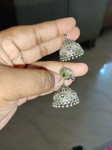 Silver Peacock Jhumka Earrings
