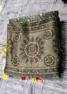 Bottle Green Saree With Blouse🍀