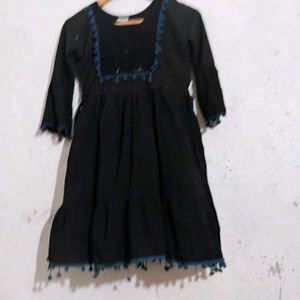 Black Dress with Pom-Pom Trim