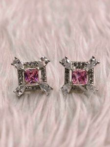 Pink Stone Stud Earrings 925 Silver Sterling